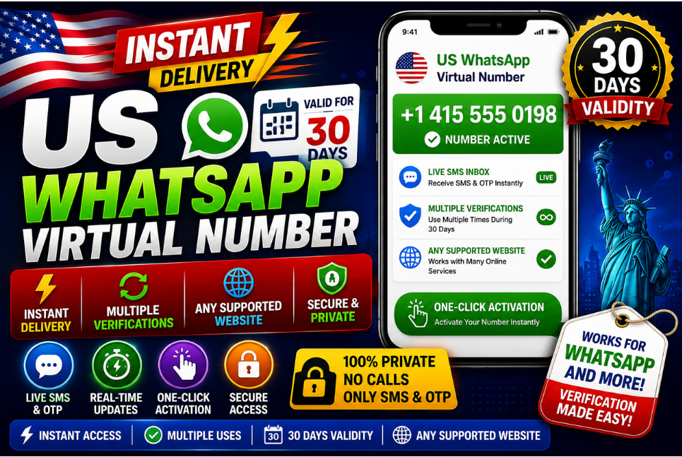 🇺🇸 US WhatsApp Virtual Number (30 Days) | Instant Delivery | Multiple Verifications | Any Supported Website